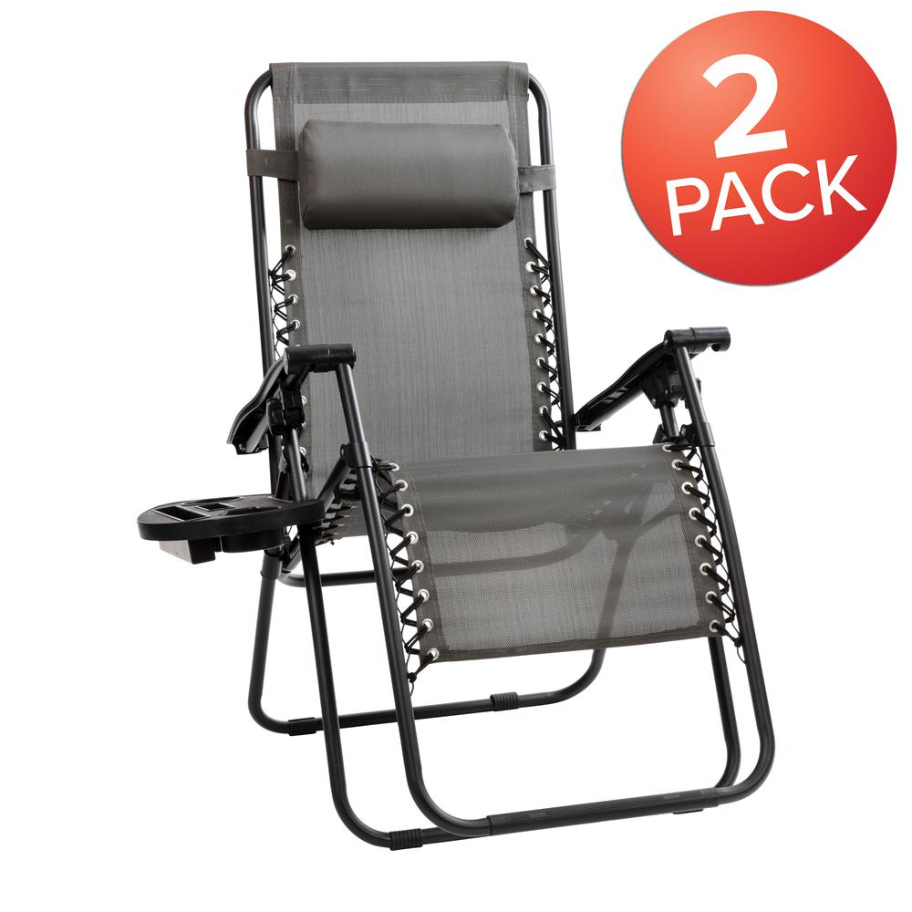 Adjustable Folding Mesh Zero Gravity Reclining Lounge Chair in Gray, Set of 2