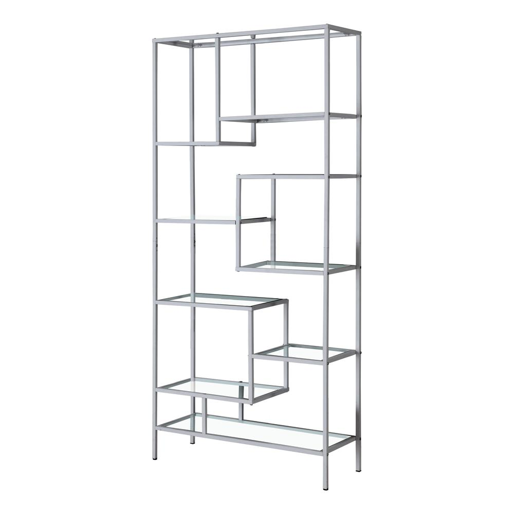 Bookshelf, Bookcase, Etagere, 72H, Office, Bedroom, Clear Tempered Glass, Grey