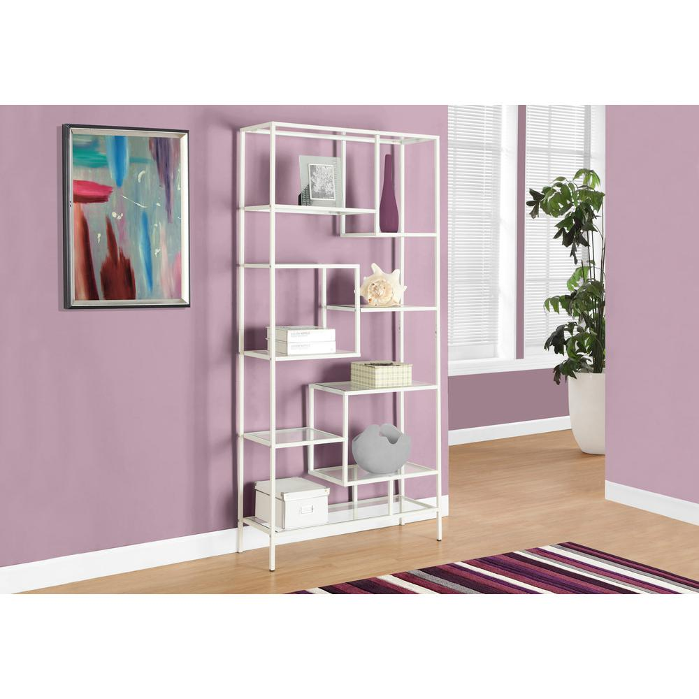 Bookshelf, Bookcase, Etagere, 72H, Office, Bedroom, Clear Tempered Glass