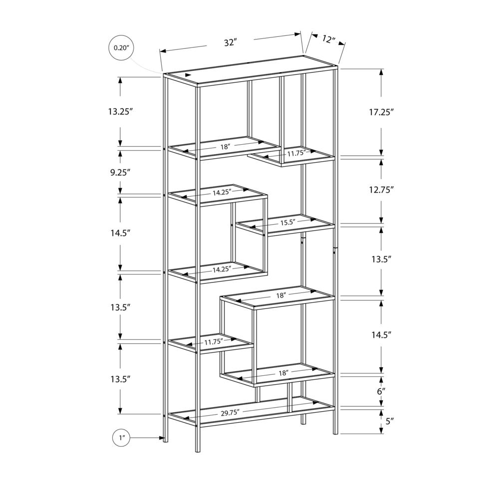 Bookshelf, Bookcase, Etagere, 72H, Office, Bedroom, Clear Tempered Glass