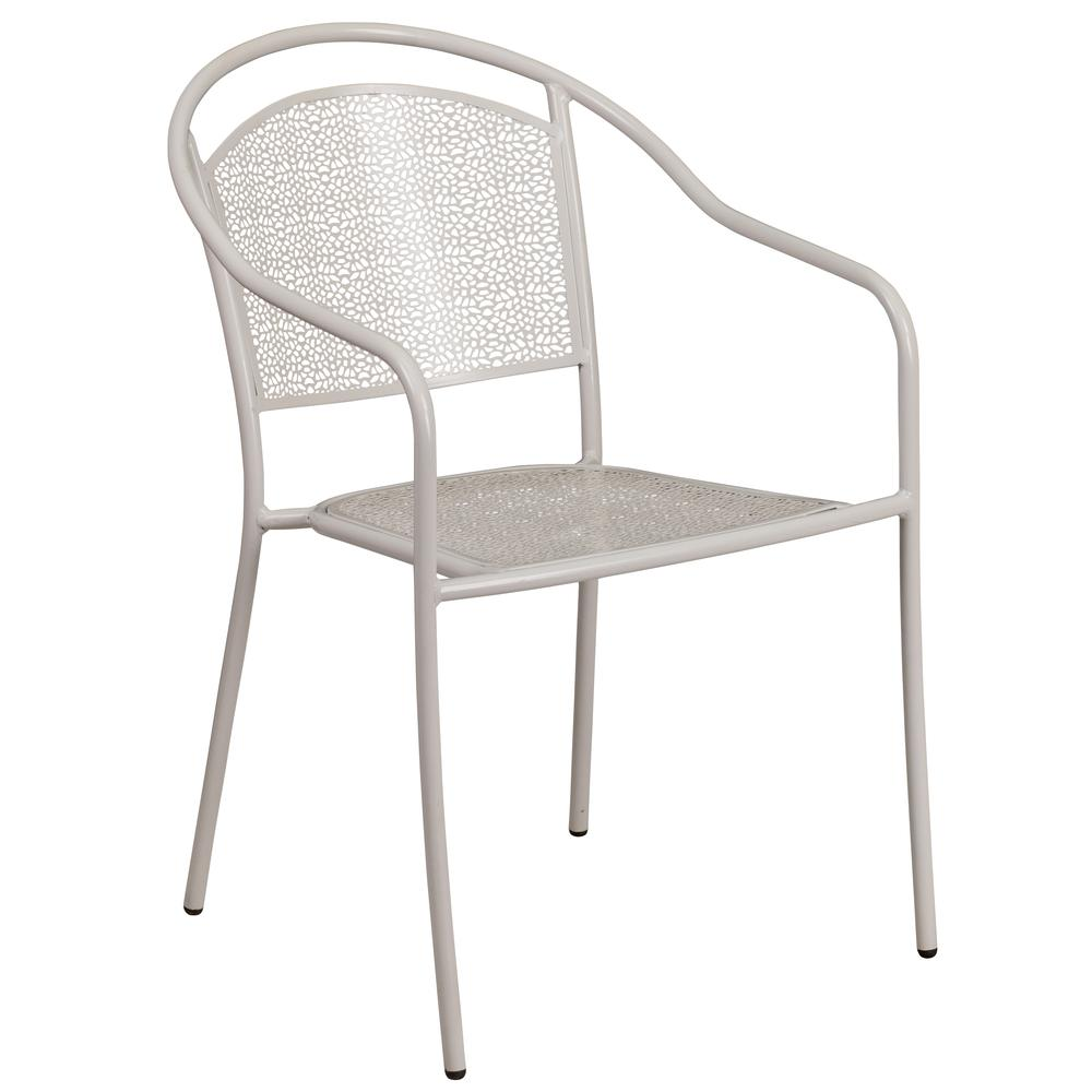 Light Gray Indoor-Outdoor Steel Patio Arm Chair with Round Back