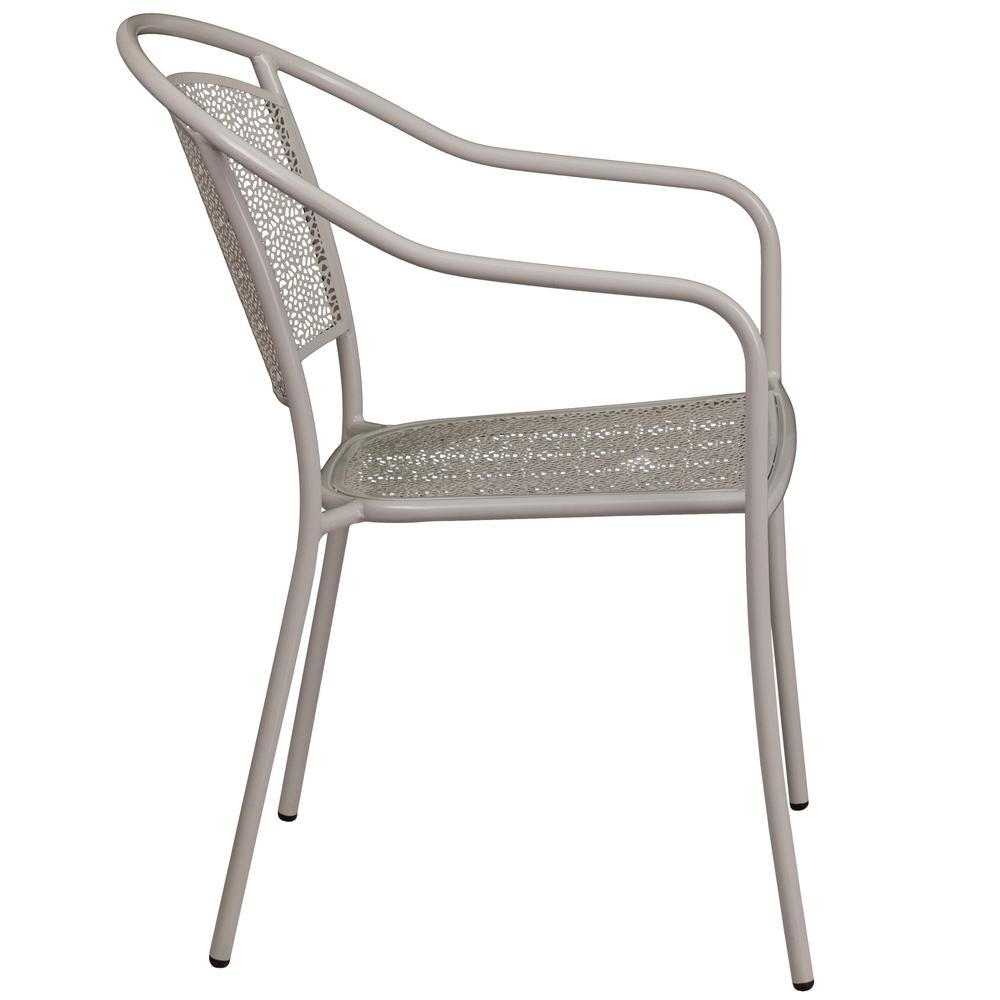 Light Gray Indoor-Outdoor Steel Patio Arm Chair with Round Back