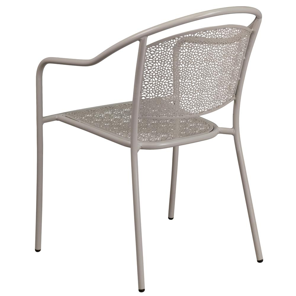 Light Gray Indoor-Outdoor Steel Patio Arm Chair with Round Back