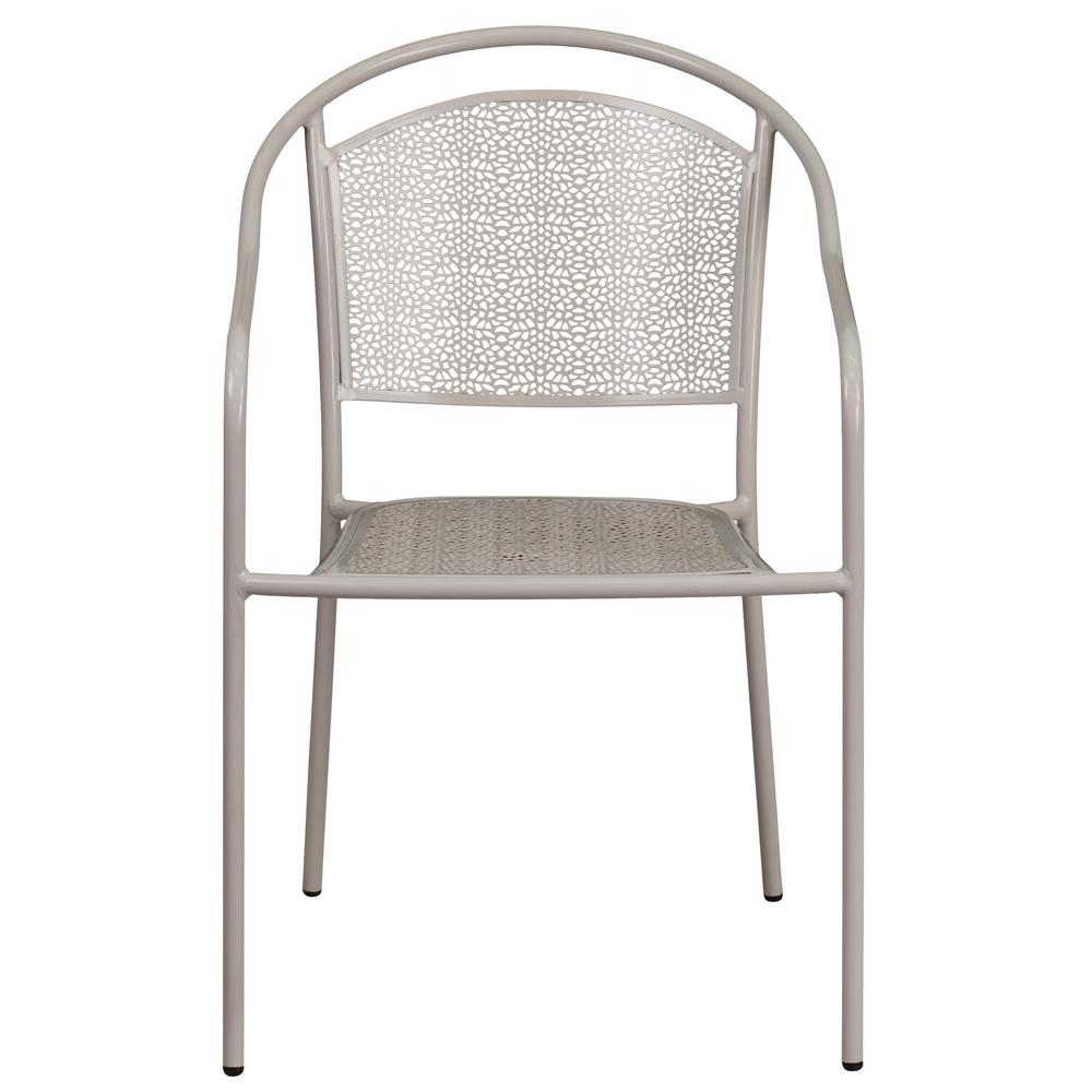 Light Gray Indoor-Outdoor Steel Patio Arm Chair with Round Back