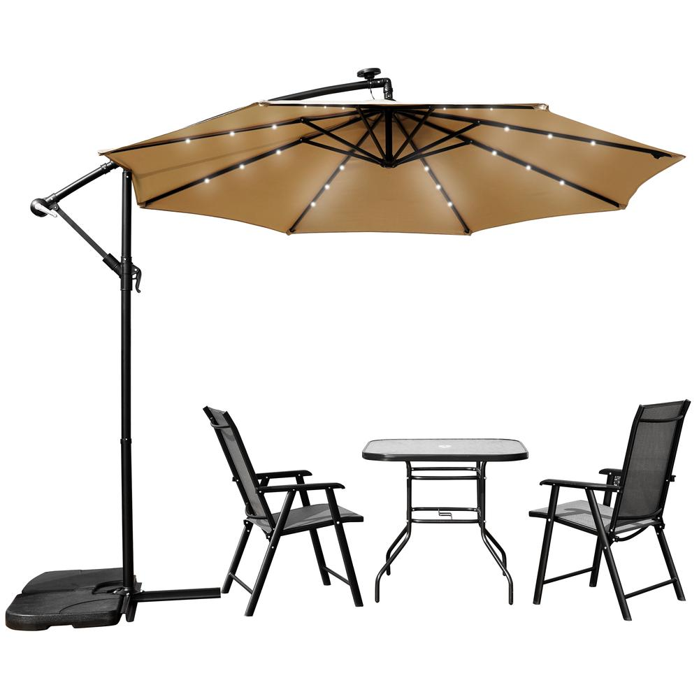 Outdoor 10 Ft Offset Cantilever Hanging Patio Umbrella With Solar Powered LED