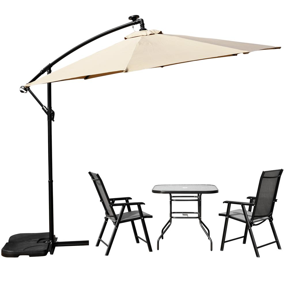 Outdoor 10 Ft Offset Cantilever Hanging Patio Umbrella With Solar Powered LED