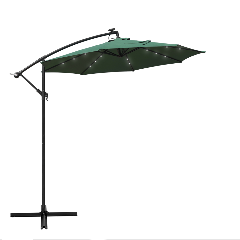 Outdoor 10 Ft Offset Cantilever Hanging Patio Umbrella With Solar Powered LED