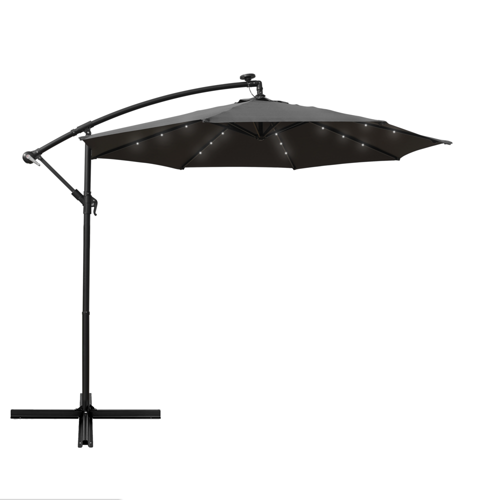 Outdoor 10 Ft Offset Cantilever Hanging Patio Umbrella With Solar Powered LED