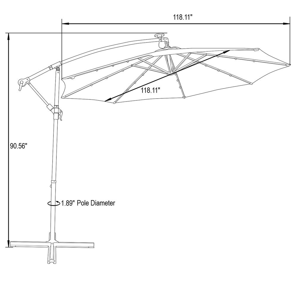 Outdoor 10 Ft Offset Cantilever Hanging Patio Umbrella With Solar Powered LED