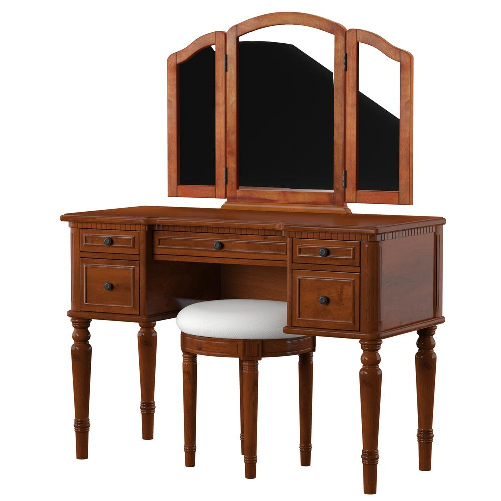 Warm Cherry Vanity, Mirror & Bench