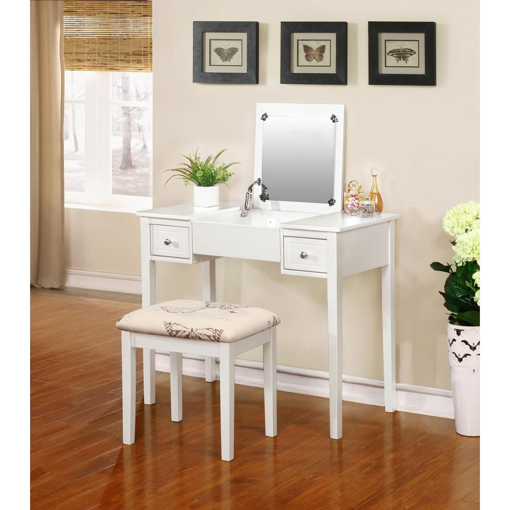 White Butterfly Vanity And Stool