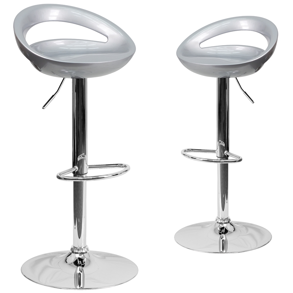 2 Pk. Contemporary Silver Plastic Adjustable Height Barstool with Chrome Base