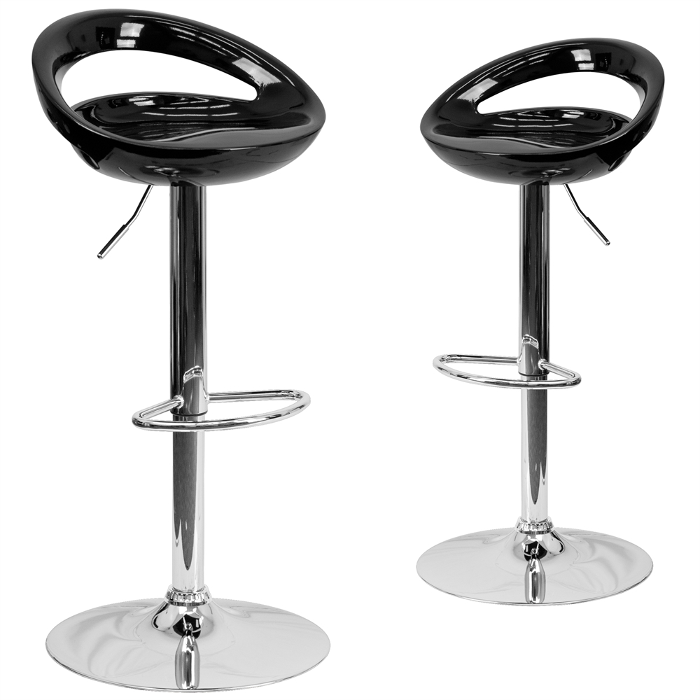 2 Pk. Contemporary Black Plastic Adjustable Height Barstool with Chrome Base