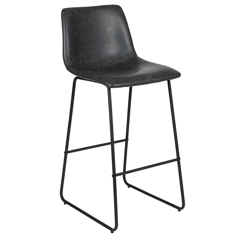 30 Inch LeatherSoft Bar Height Barstools in Dark Gray, Set of 2