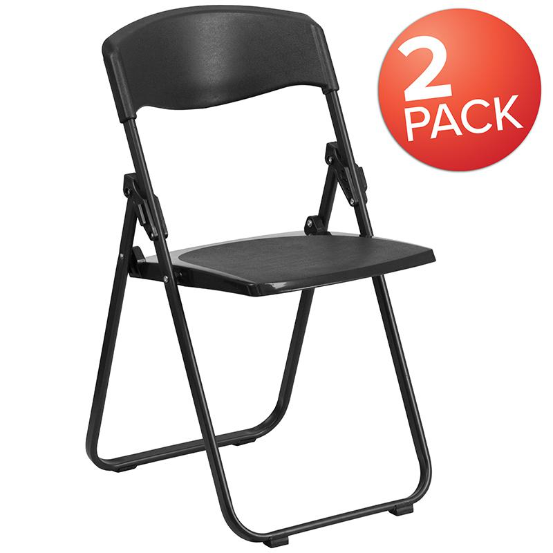 2 Pack 500 lb. Capacity Heavy Duty Black Plastic Folding Chair