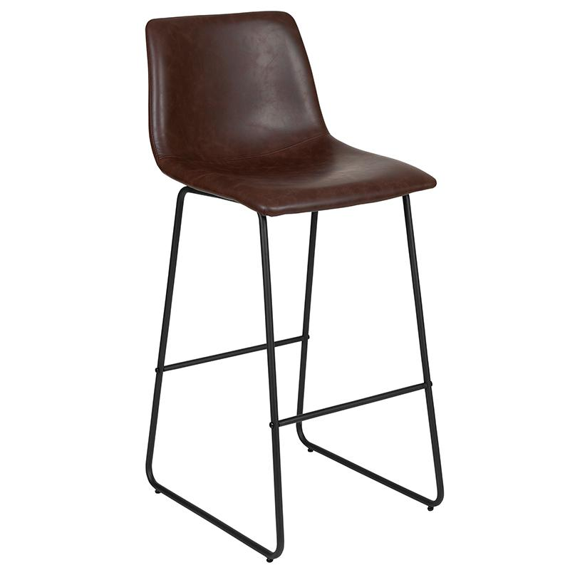 30 Inch LeatherSoft Bar Height Barstools in Dark Brown, Set of 2