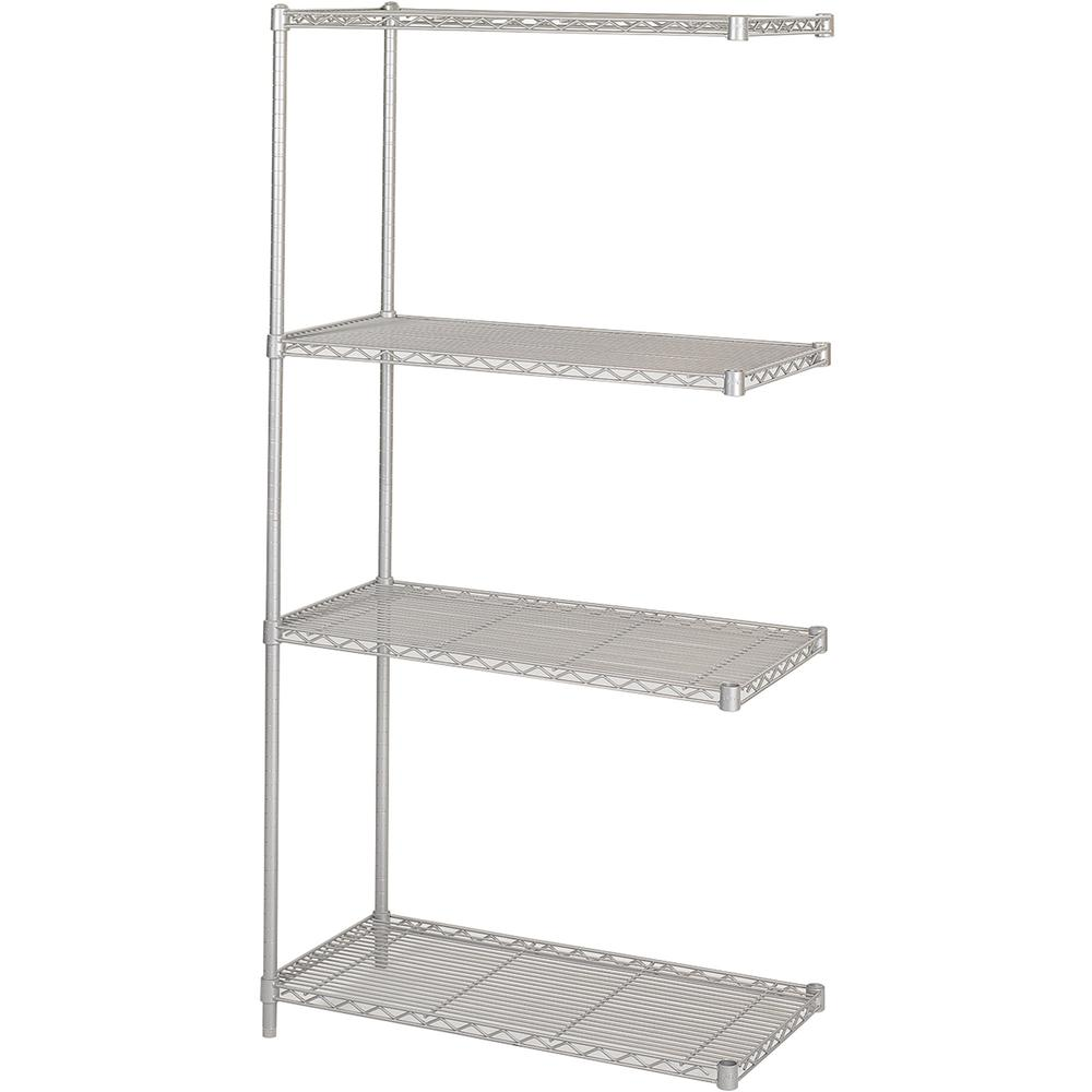 Safco Industrial Wire Shelving Add-On Unit - 36" x 18" x 72" - 4 x Shelf(ves) - Leveling Glide, Adjustable Leveler, Adjustable Feet, Dust Proof - Black - Powder Coated - Steel, Plastic - Assembly Requ