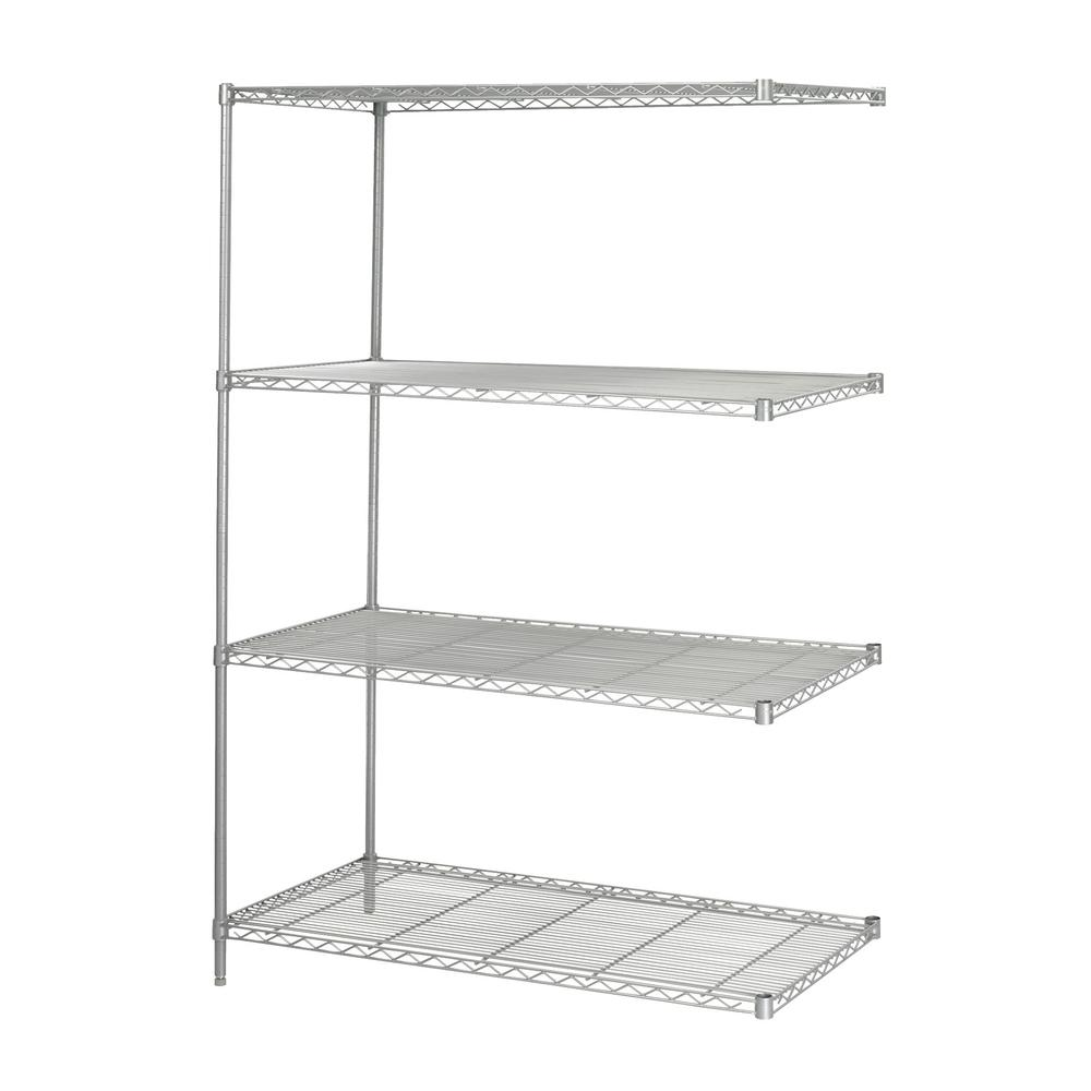 Safco Industrial Wire Shelving Add-On Unit - 48" x 24" x 72" - 4 x Shelf(ves) - 3200 lb Load Capacity - Adjustable Glide, Durable - Black - Powder Coated - Steel - Assembly Required