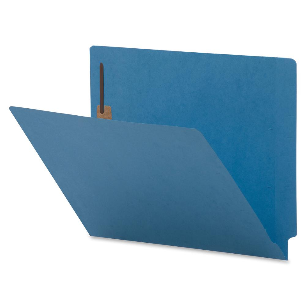 Business Source Letter Recycled Fastener Folder - 8 1/2" x 11" - 2 Fastener(s) - End Tab Location - Blue - 10% Recycled - 50 / Box