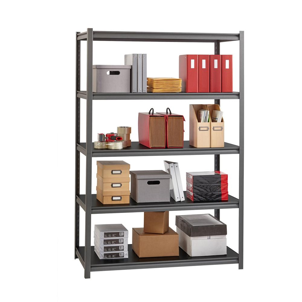 Lorell Iron Horse 3200 lb Capacity Riveted Shelving - 5 Shelf(ves) - 72" Height x 48" Width x 24" Depth - 30% Recycled - Black - Steel, Laminate - 1 Each