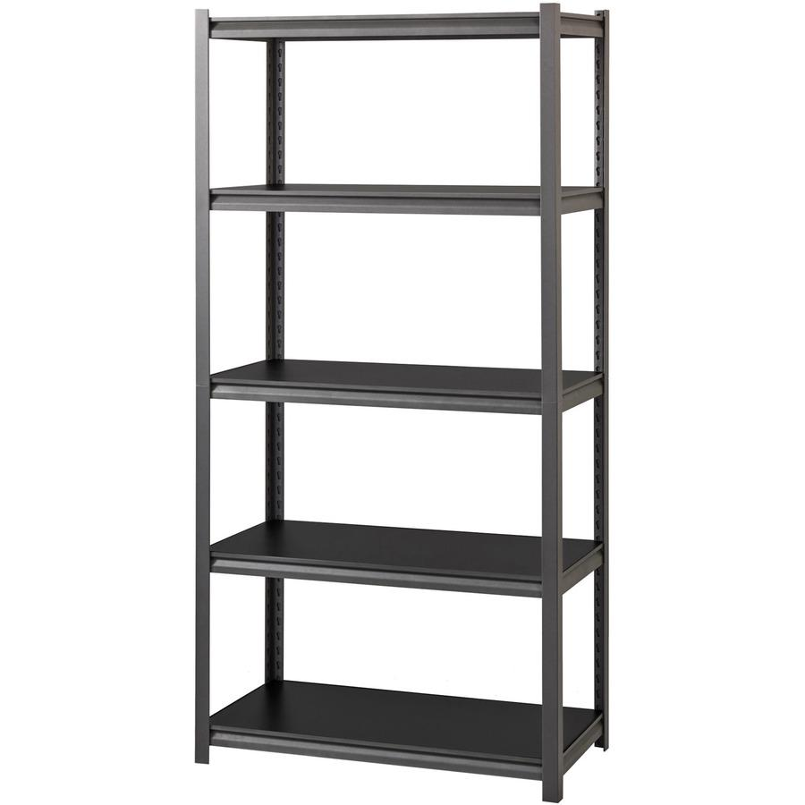 Lorell Iron Horse 3200 lb Capacity Riveted Shelving - 5 Shelf(ves) - 72" Height x 36" Width x 18" Depth - 30% Recycled - Black - Steel, Laminate - 1 Each