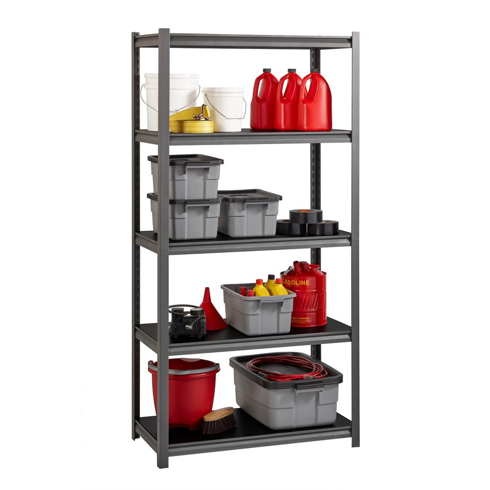 Lorell Iron Horse 3200 lb Capacity Riveted Shelving - 5 Shelf(ves) - 72" Height x 36" Width x 18" Depth - 30% Recycled - Black - Steel, Laminate - 1 Each