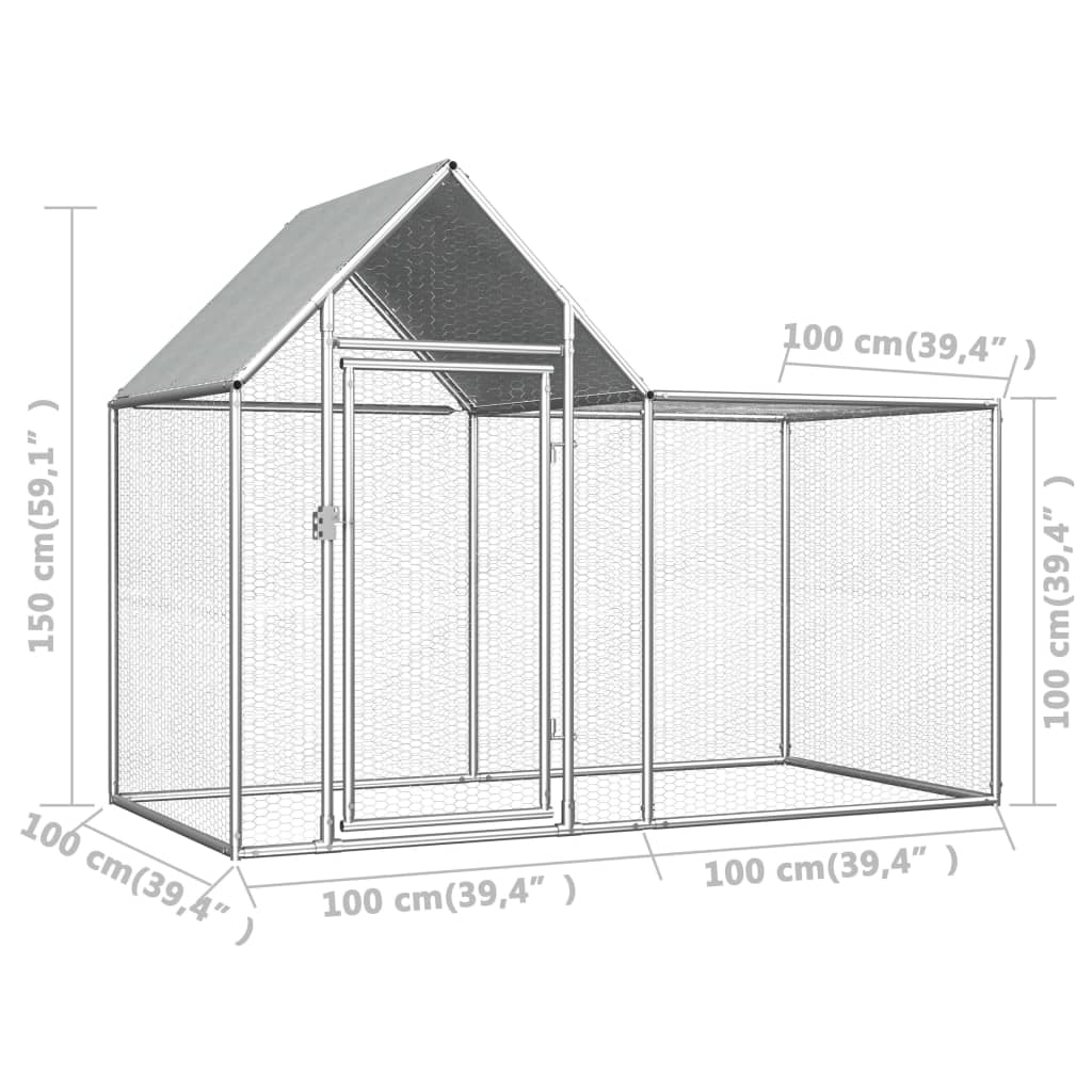 vidaXL Chicken Coop 6.6'x3.3'x4.9' Galvanized Steel