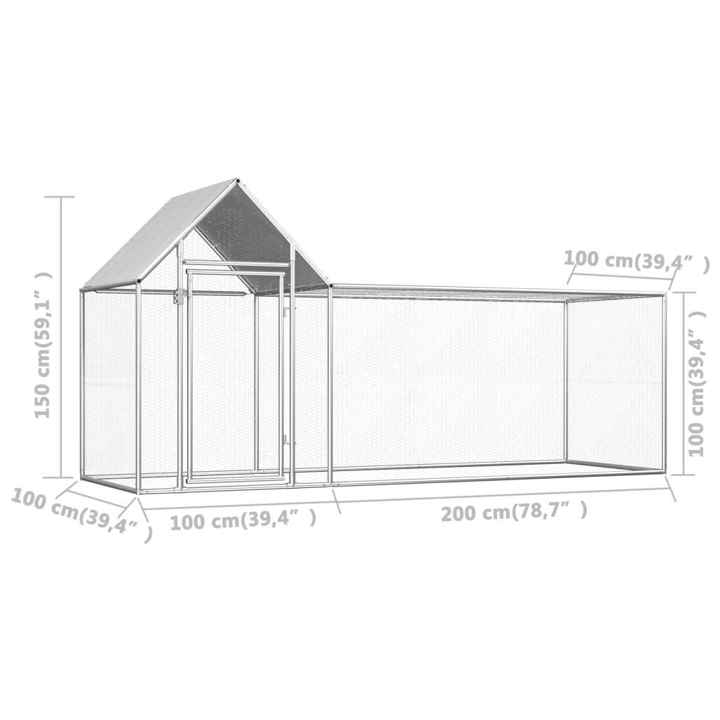 vidaXL Chicken Coop 9.8'x3.3'x4.9' Galvanized Steel