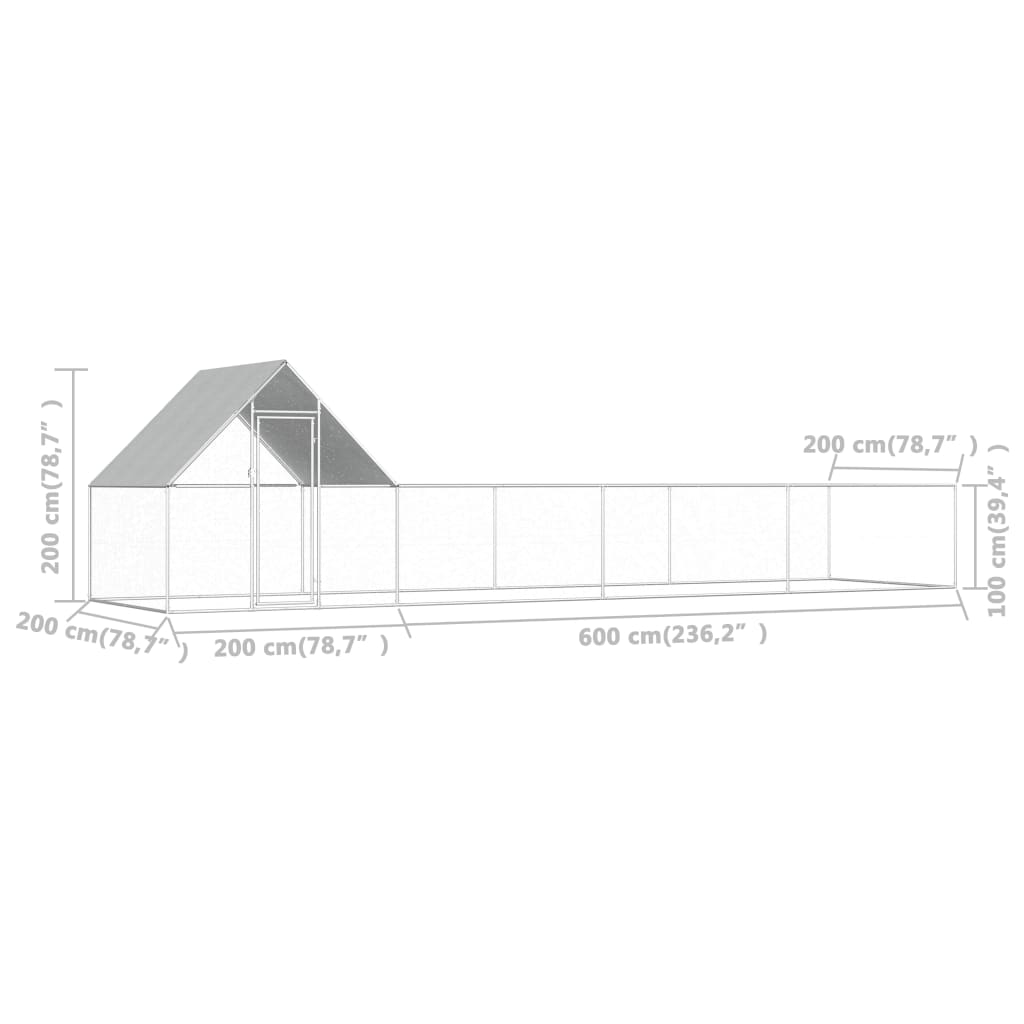 vidaXL Chicken Coop 26.2'x6.6'x6.6' Galvanized Steel