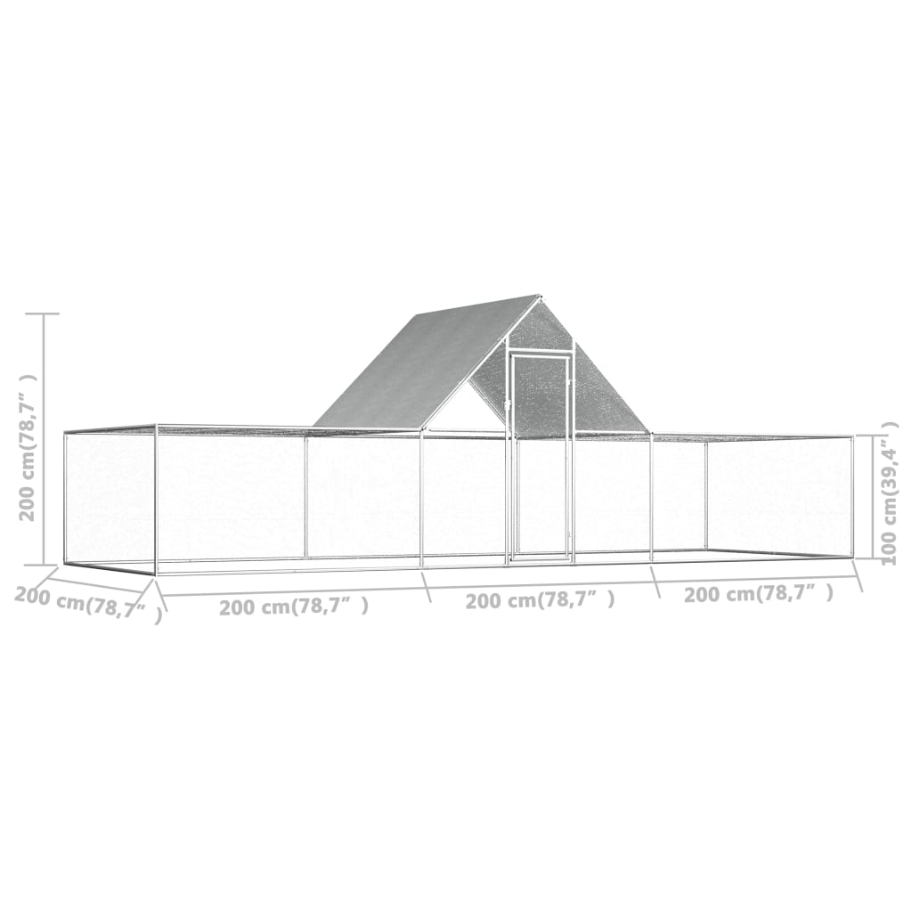 vidaXL Chicken Coop 19.7'x6.6'x6.6' Galvanized Steel