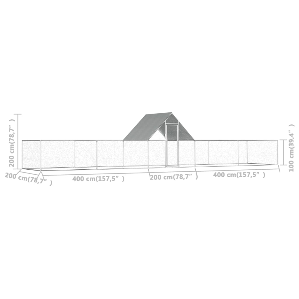 vidaXL Chicken Coop 32.8'x6.6'x6.6' Galvanized Steel