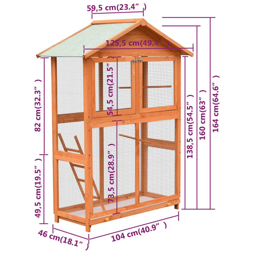 vidaXL Bird Cage Solid Pine & Fir Wood 49.4"x23.4"x64.6"