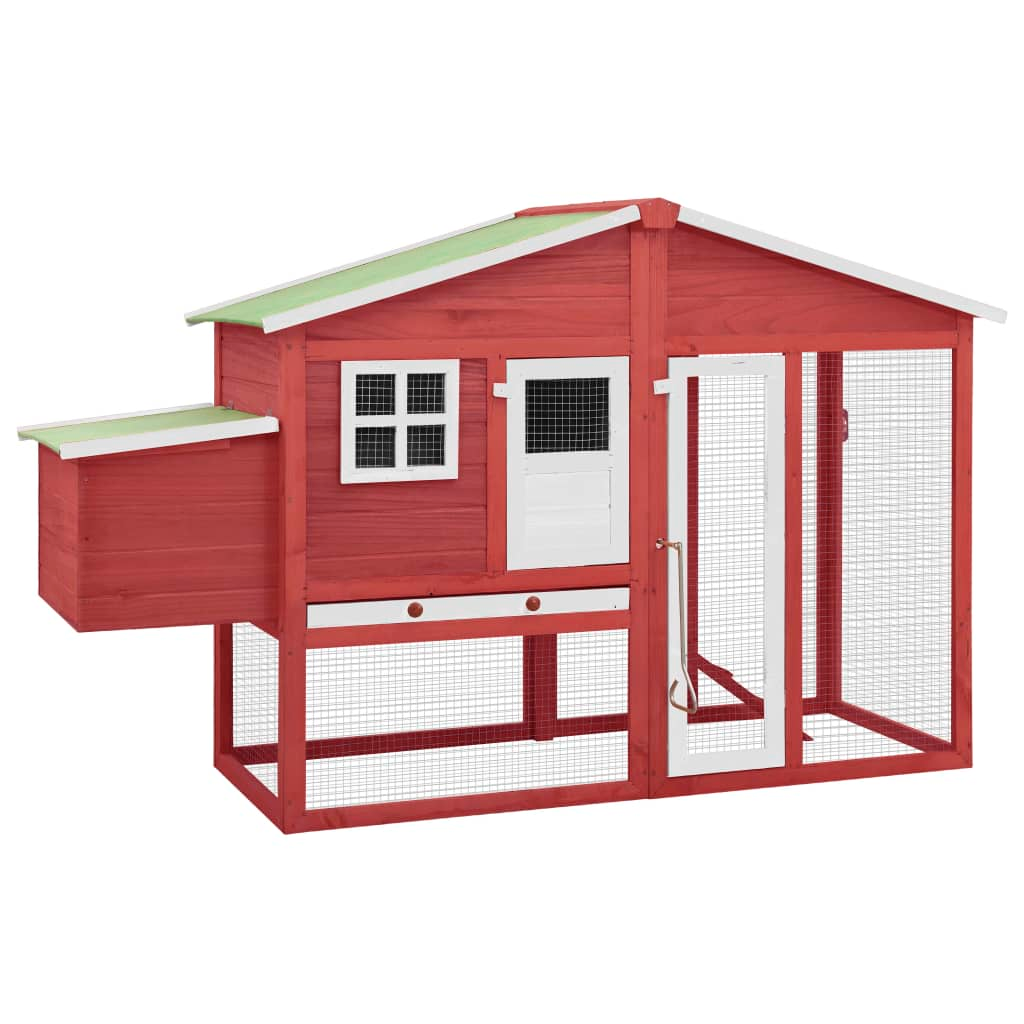 vidaXL Chicken Coop with Nest Box Red and White Solid Fir Wood