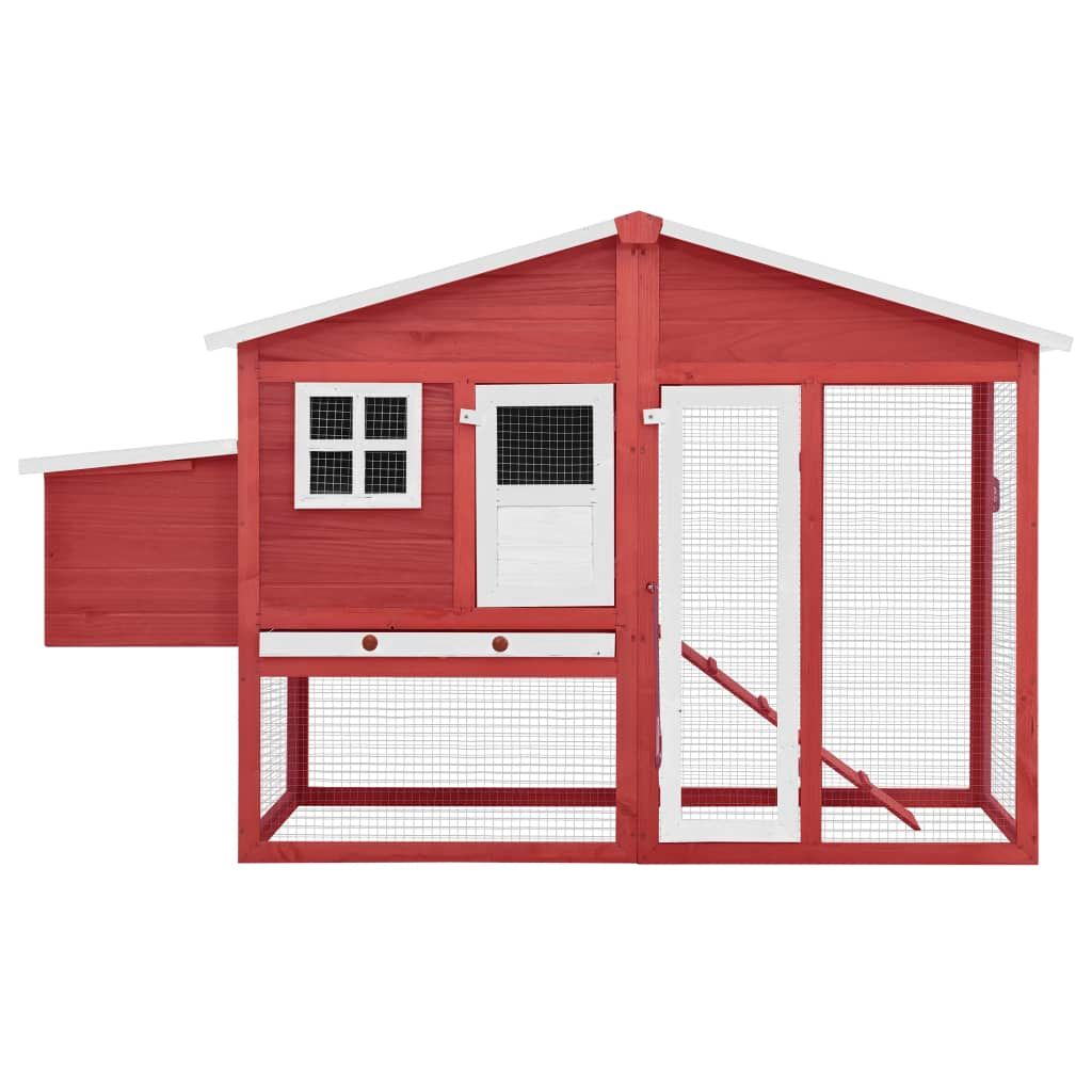 vidaXL Chicken Coop with Nest Box Red and White Solid Fir Wood