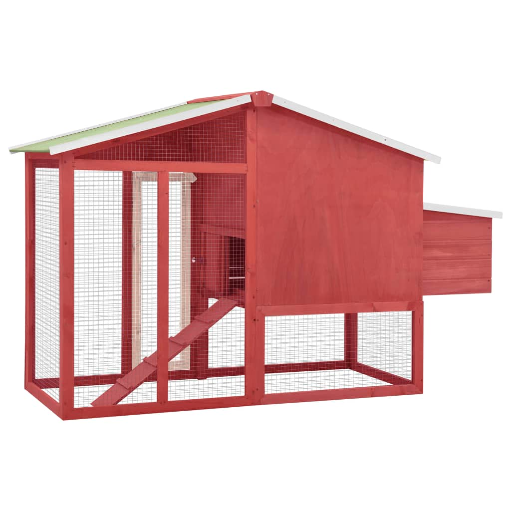 vidaXL Chicken Coop with Nest Box Red and White Solid Fir Wood