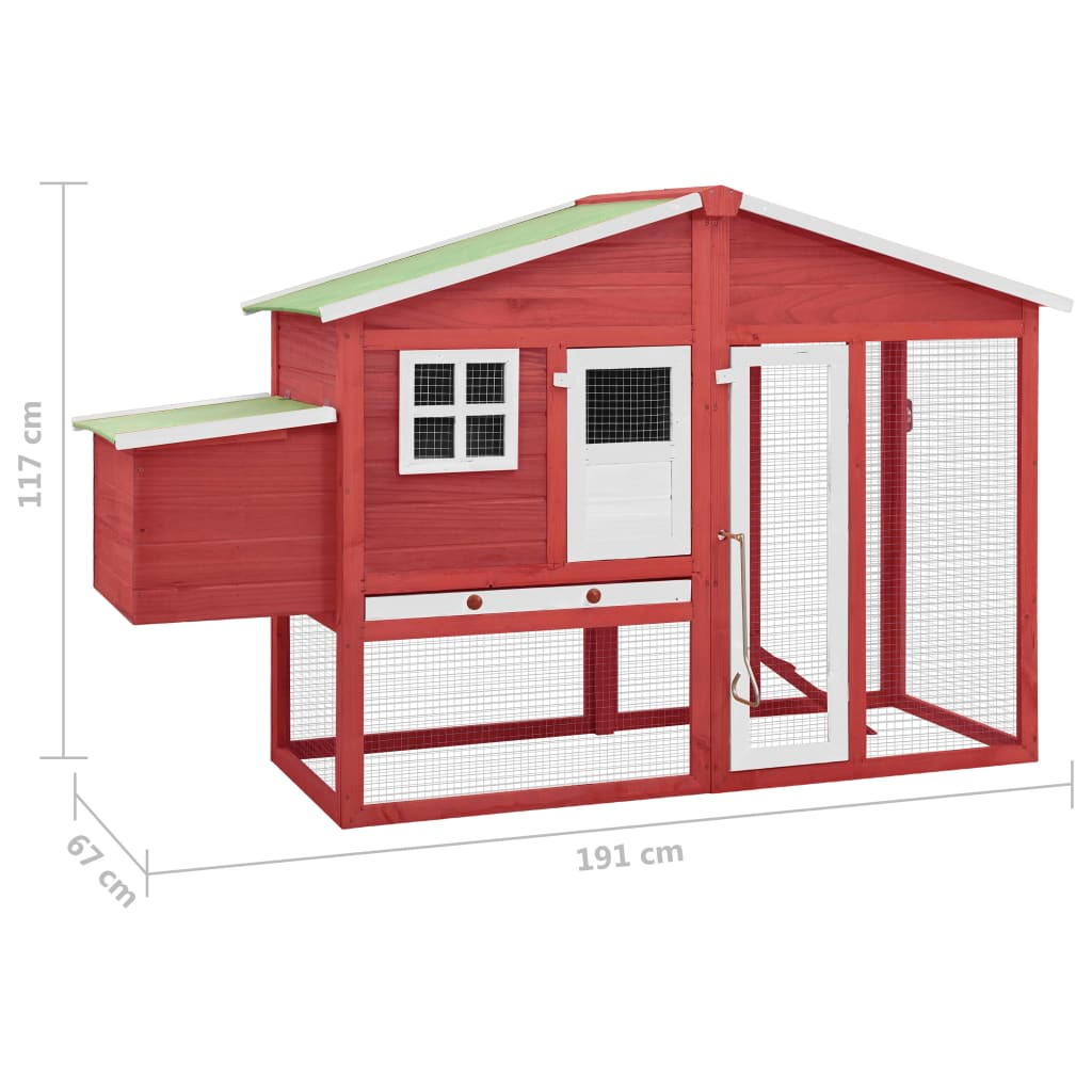 vidaXL Chicken Coop with Nest Box Red and White Solid Fir Wood