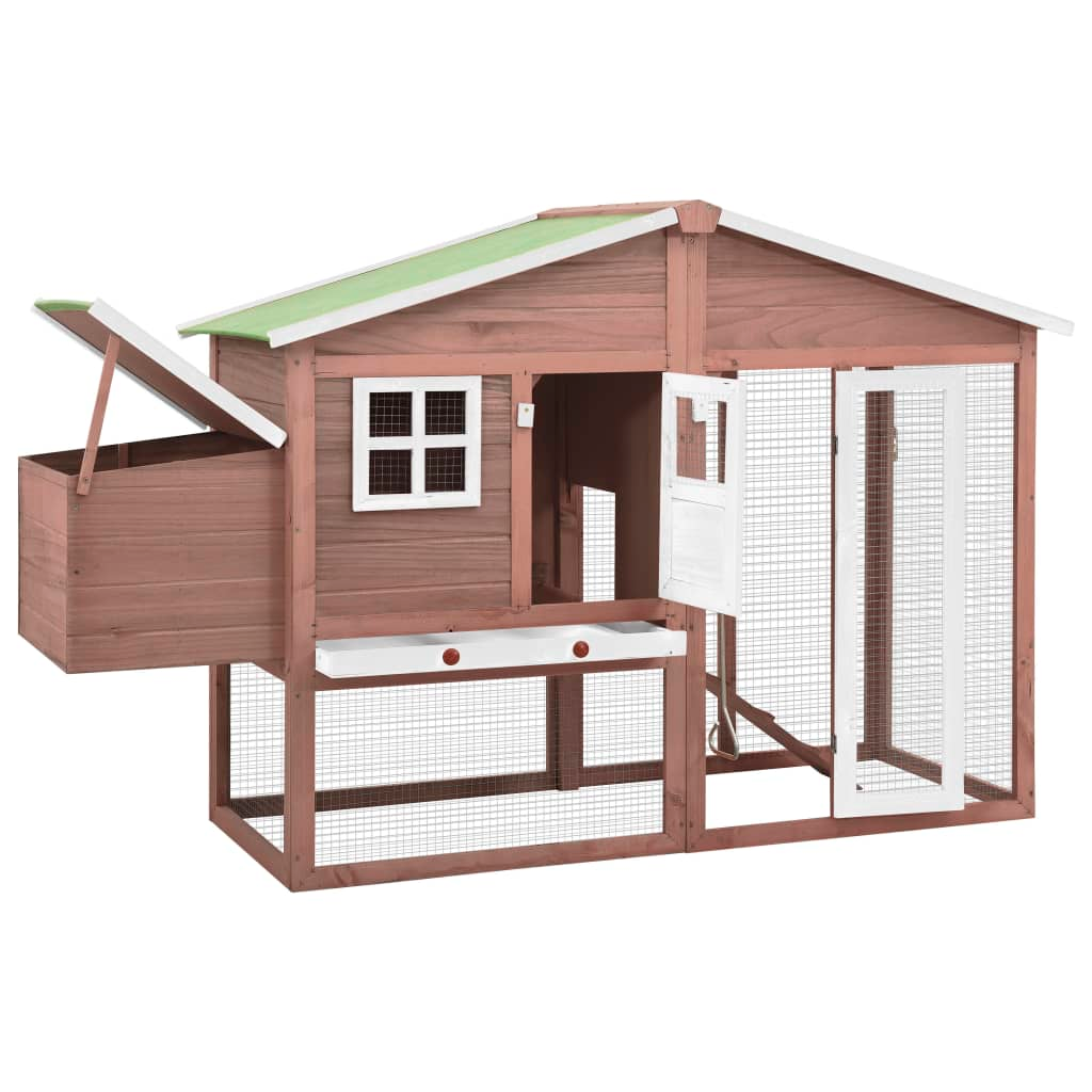 vidaXL Chicken Coop with Nest Box Mocha and White Solid Fir Wood