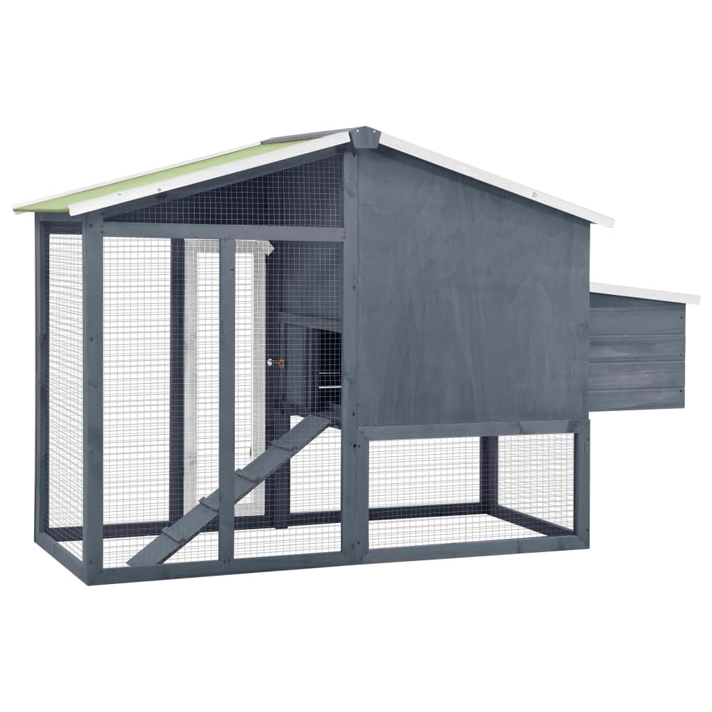 vidaXL Chicken Coop with Nest Box Gray and White Solid Fir Wood