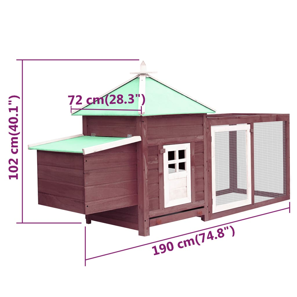 vidaXL Chicken Coop with Nest Box Mocha 74.8"x28.3"x40.2" Solid Firwood