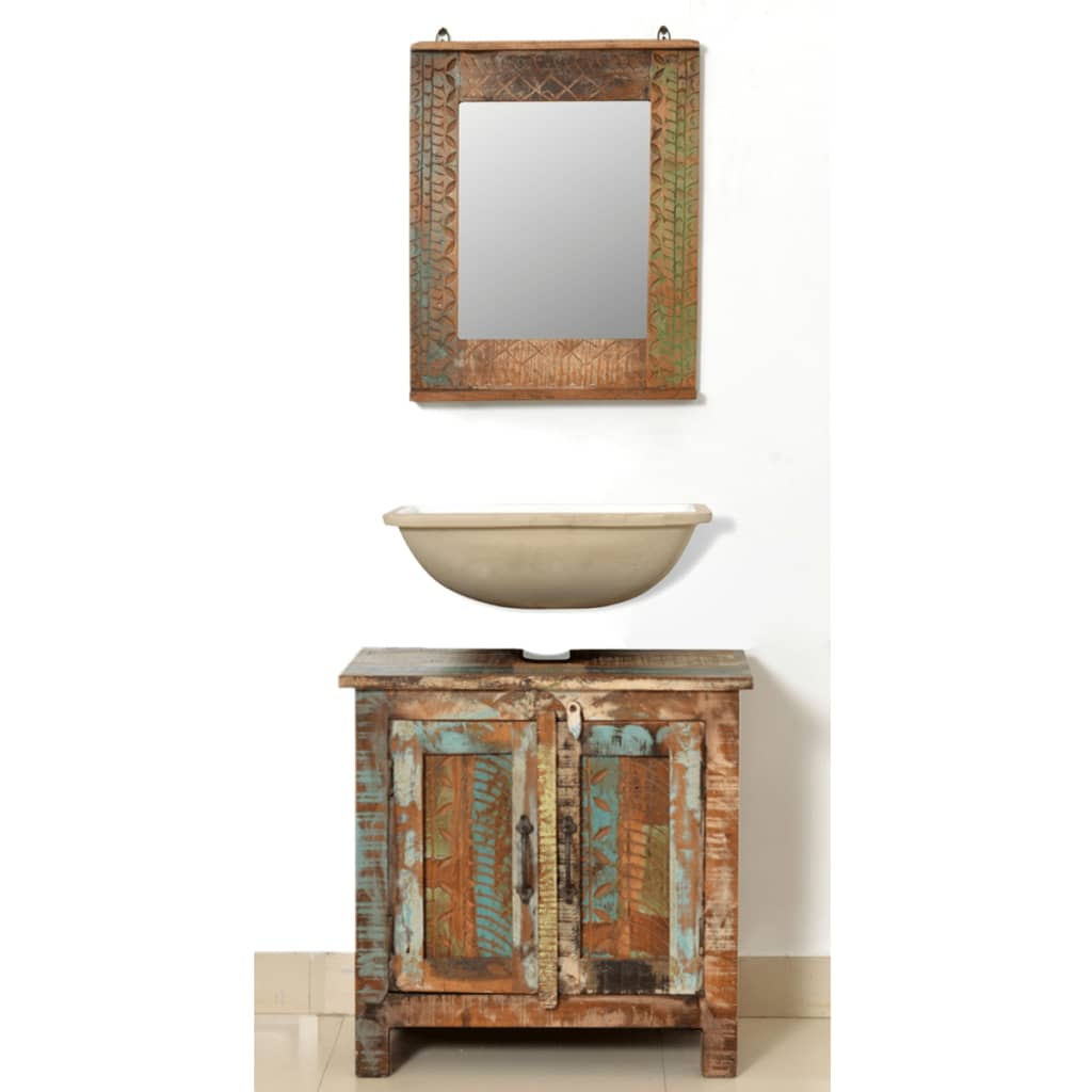 Reclaimed Solid Wood Bathroom Vanity Cabinet Set with Mirror