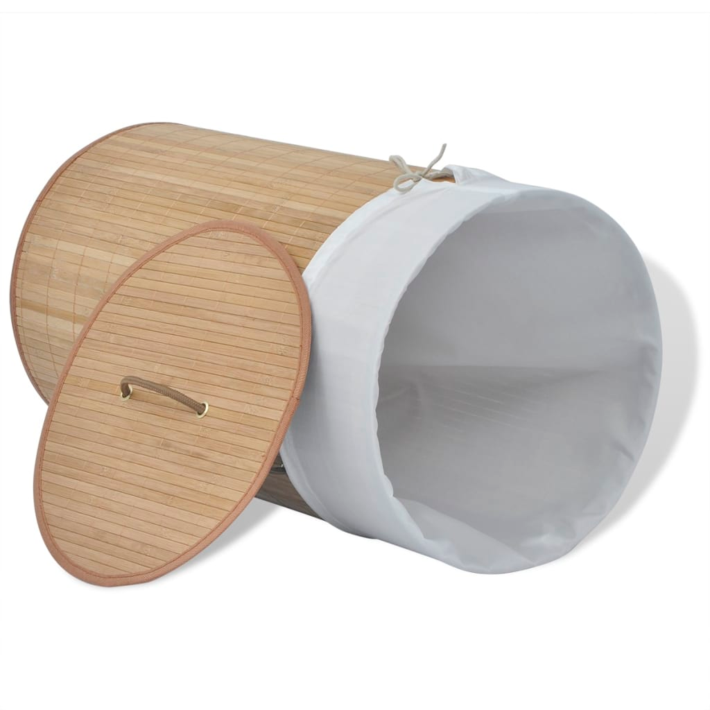 vidaXL Bamboo Laundry Bin Round Natural