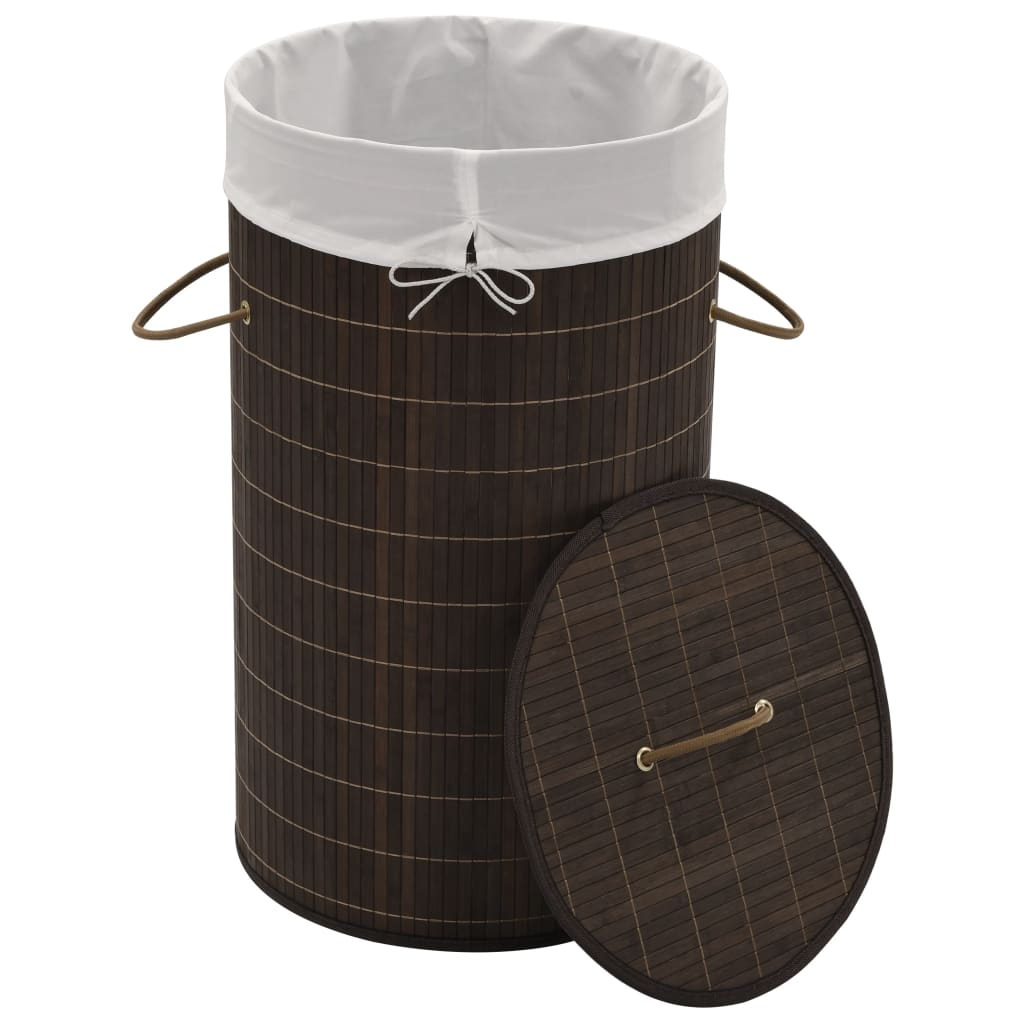 vidaXL Bamboo Laundry Bin Round Dark Brown