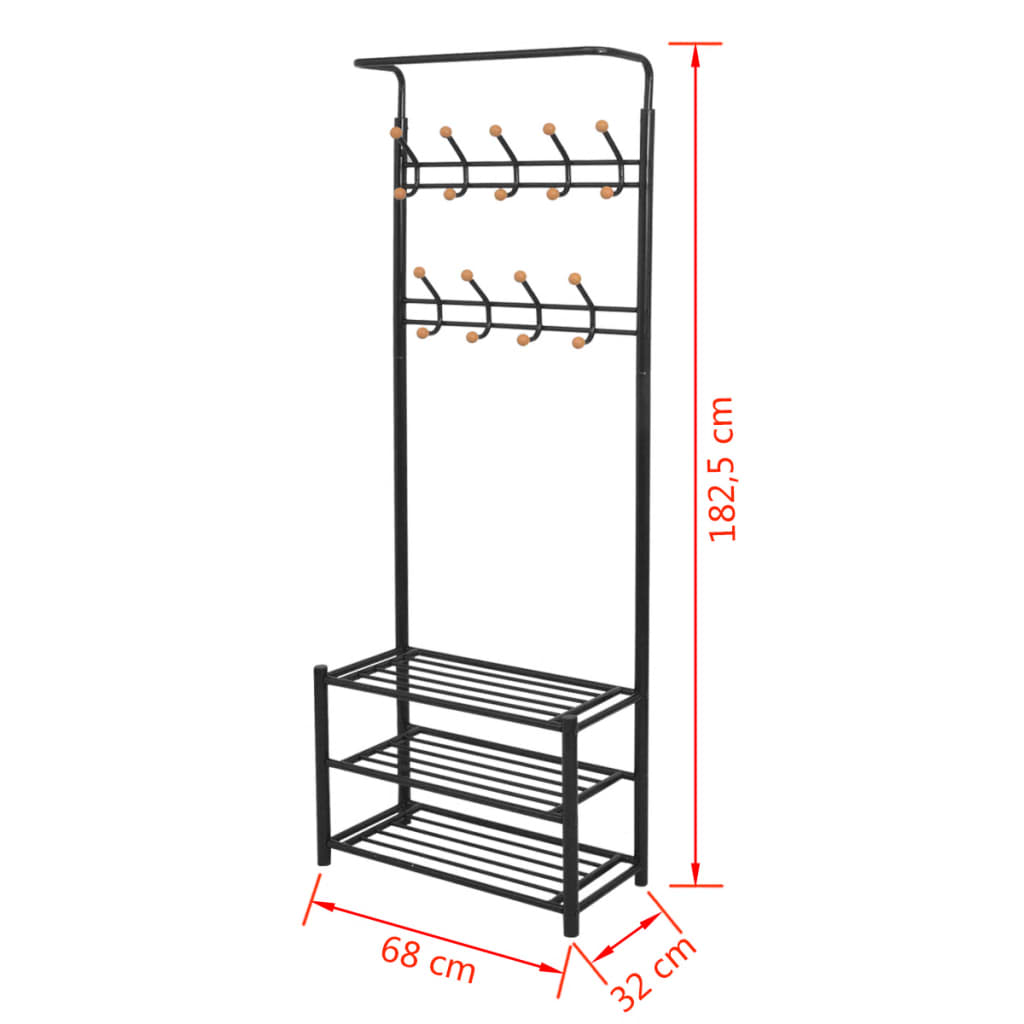 vidaXL Clothes Rack with Shoe Storage 26.8"x12.6"x71.9" Black