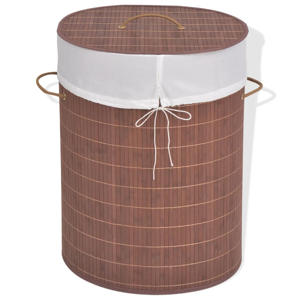 vidaXL Bamboo Laundry Bin Oval Brown