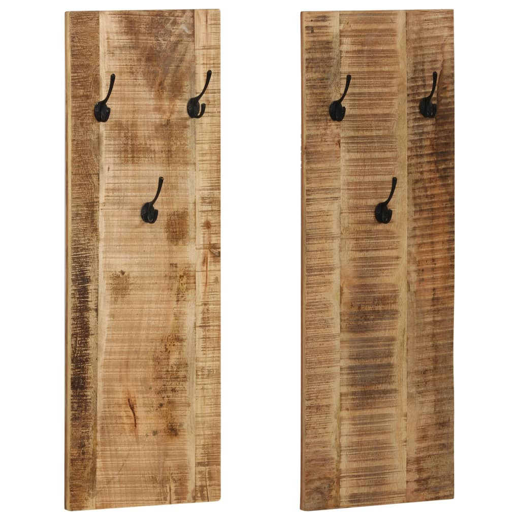 vidaXL Wall-mounted Coat Racks 2 pcs Solid Mango Wood 14.2"x43.3"x1.2"