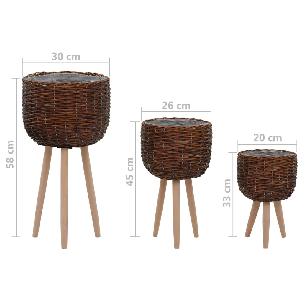 vidaXL Planter 3 pcs Wicker with PE Lining