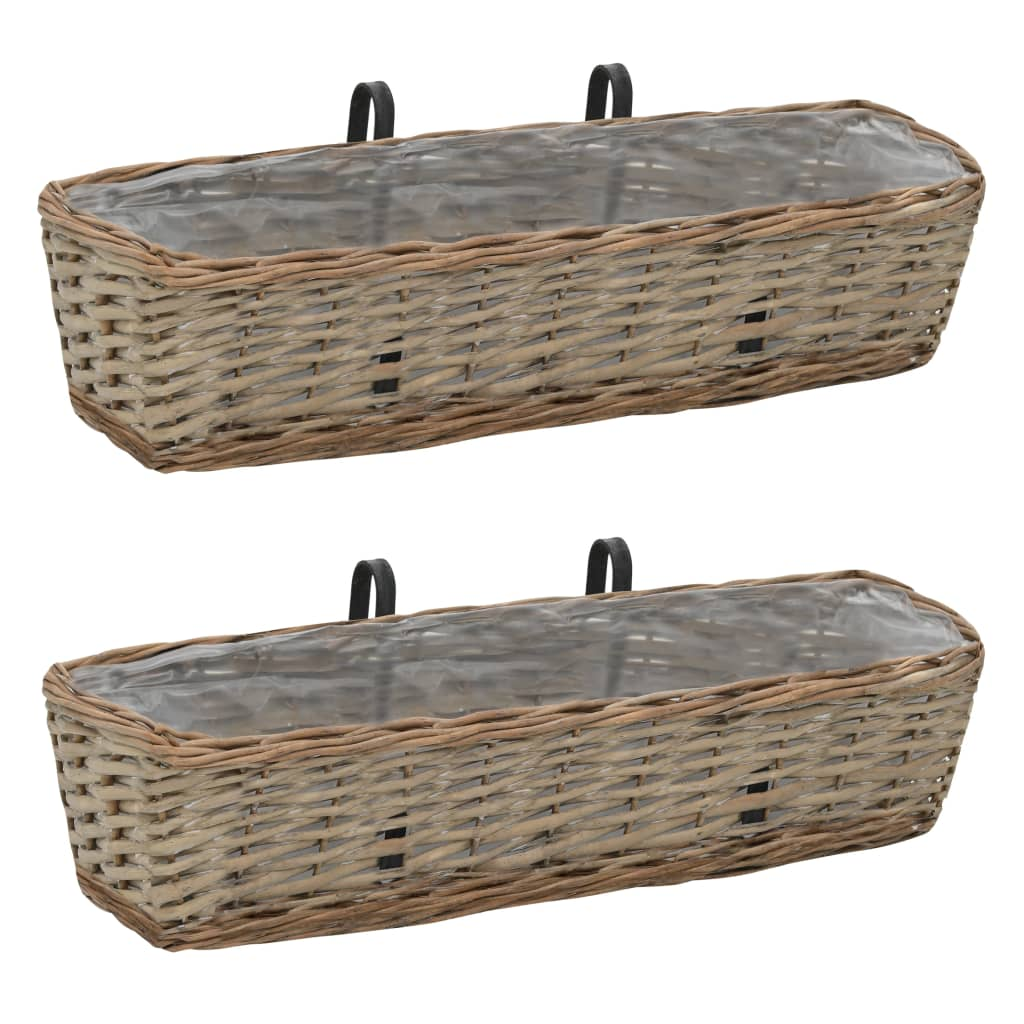 vidaXL Balcony Planter 2 pcs Wicker with PE Lining 23.6"