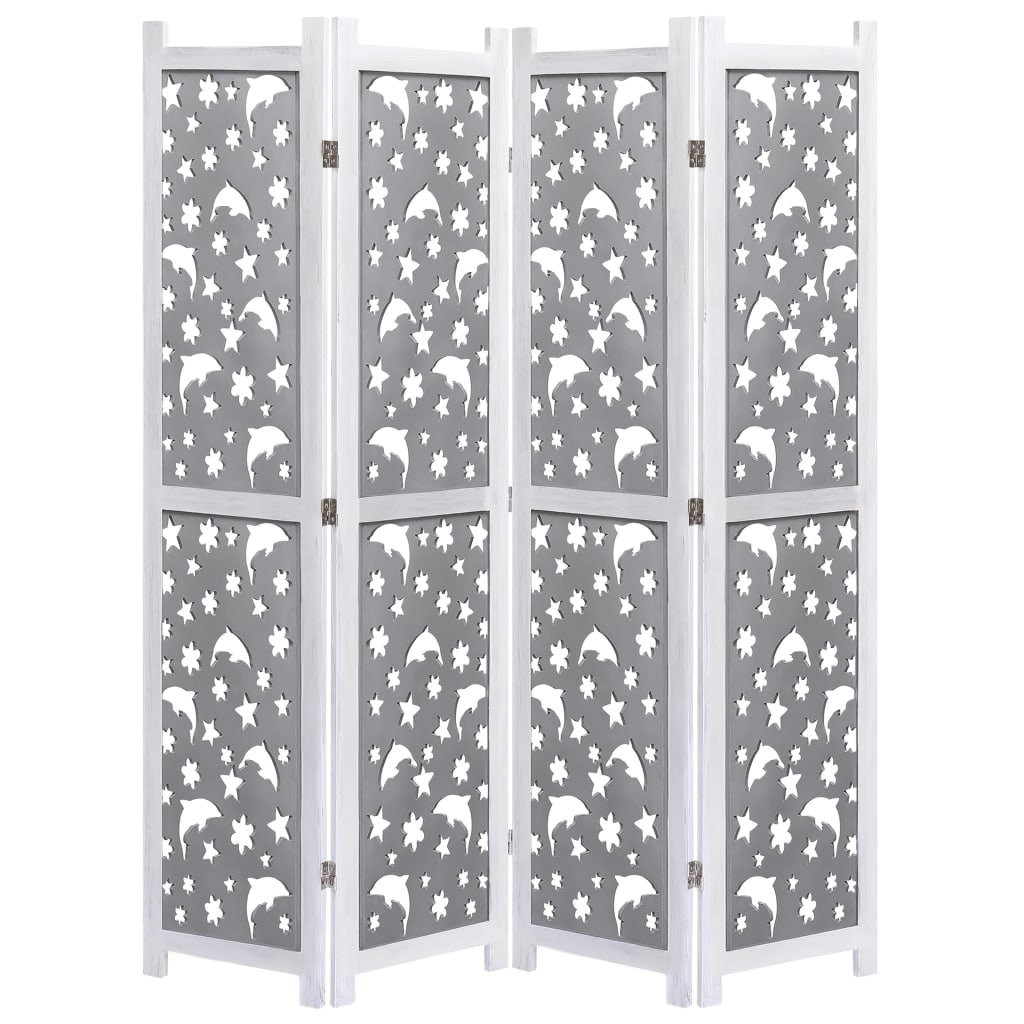 vidaXL 4-Panel Room Divider Gray 55.1"x65" Solid Wood