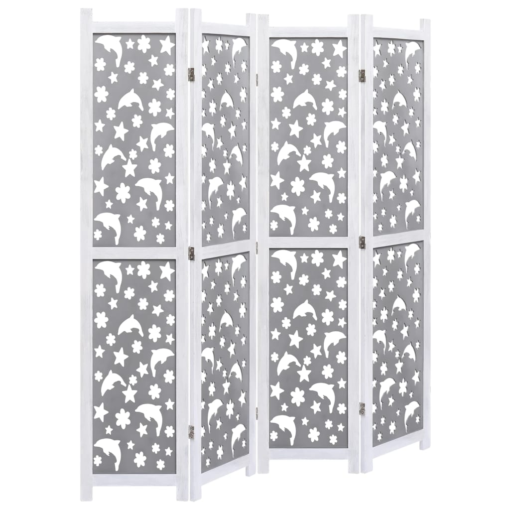 vidaXL 4-Panel Room Divider Gray 55.1"x65" Solid Wood