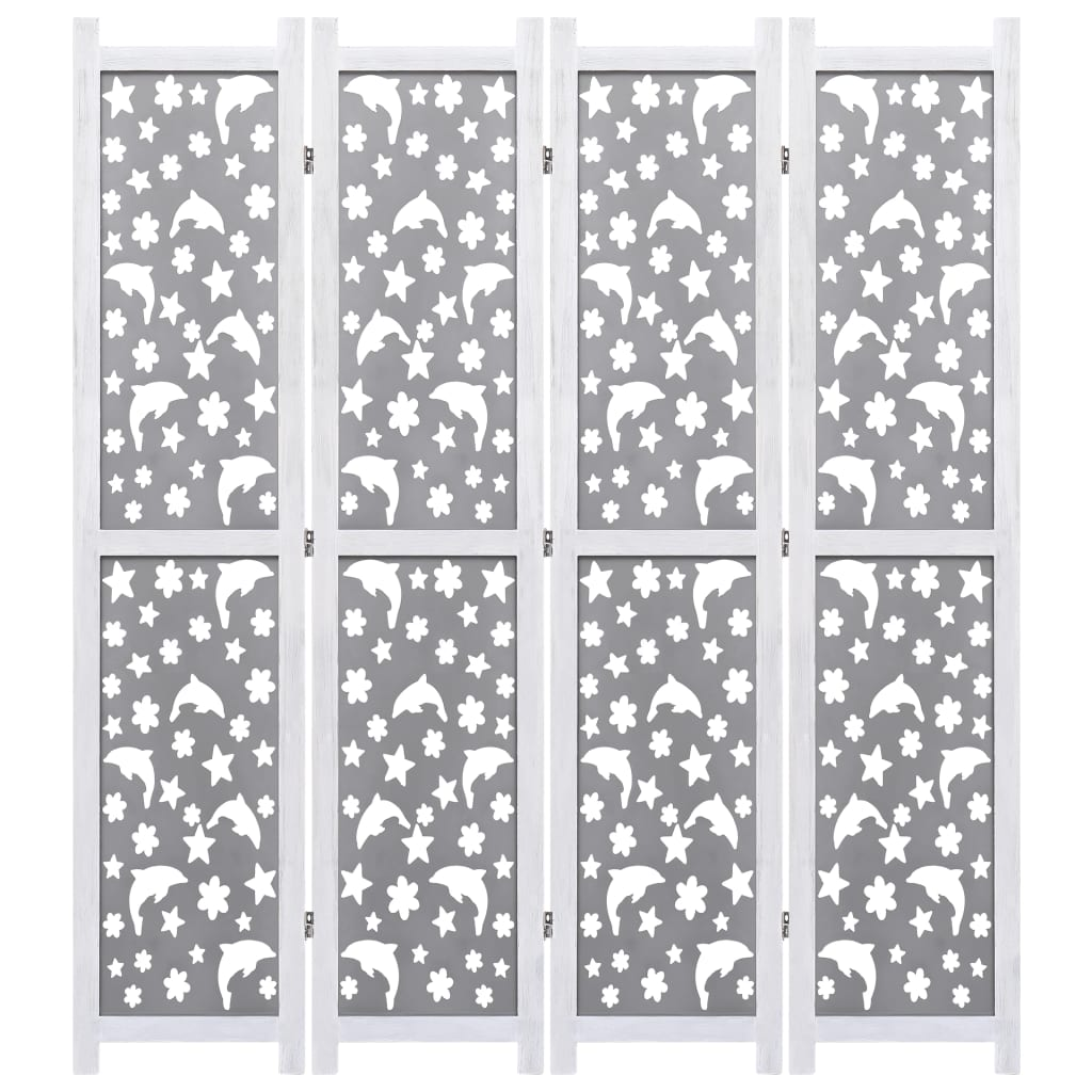 vidaXL 4-Panel Room Divider Gray 55.1"x65" Solid Wood